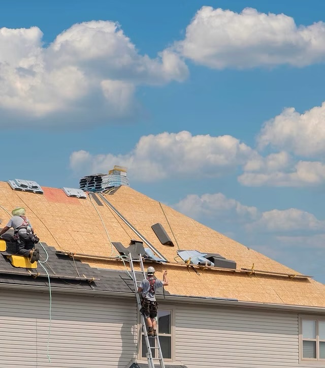 Professional roofing crew at work