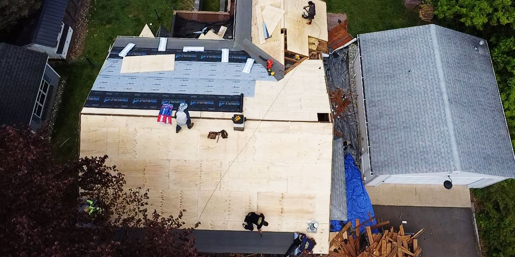 Full roof deck replacement - aerial view